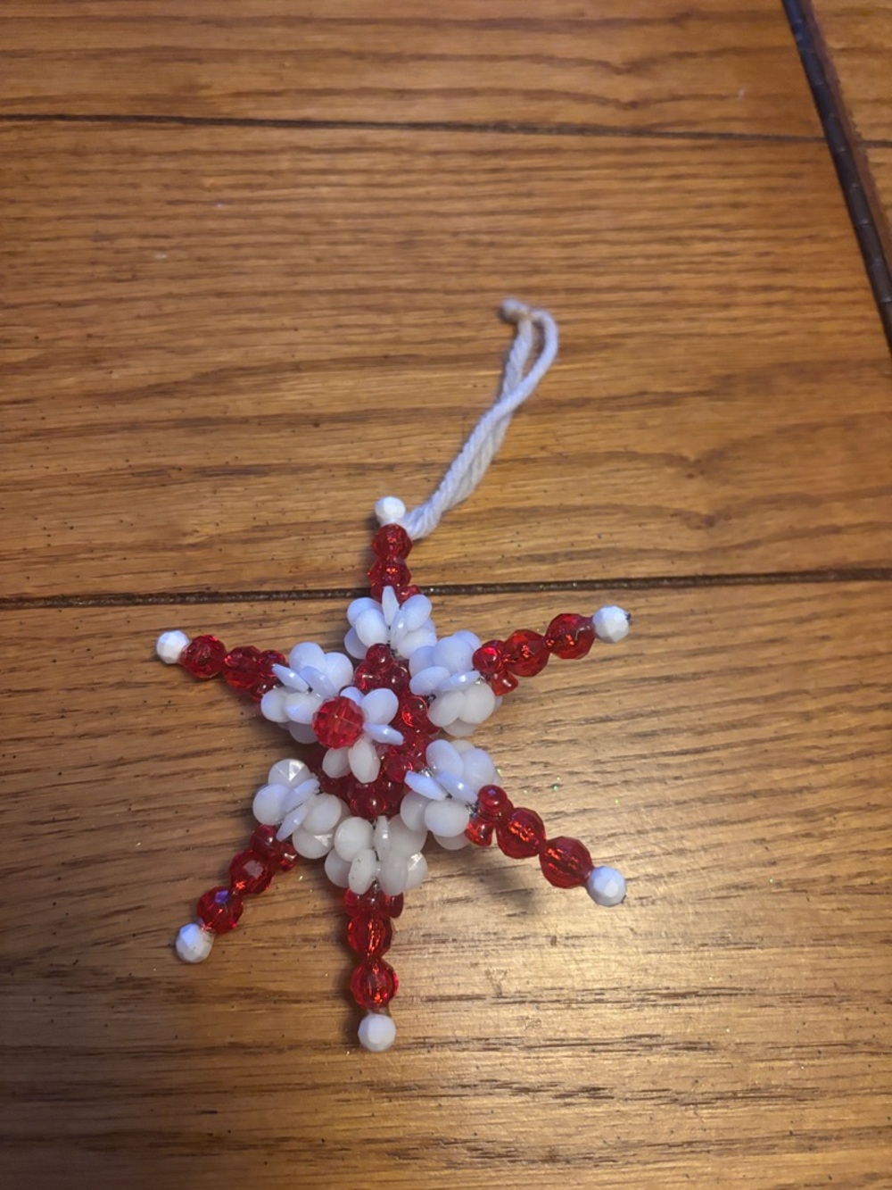Beaded Star Ornament in Red and White